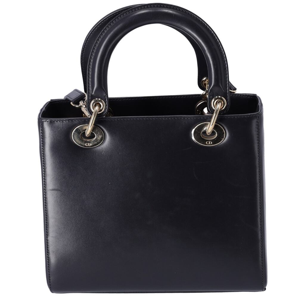 Christian Dior Lady Dior Medium Bag Handbag Black Blue Calf Skin - Picture 7 of 10